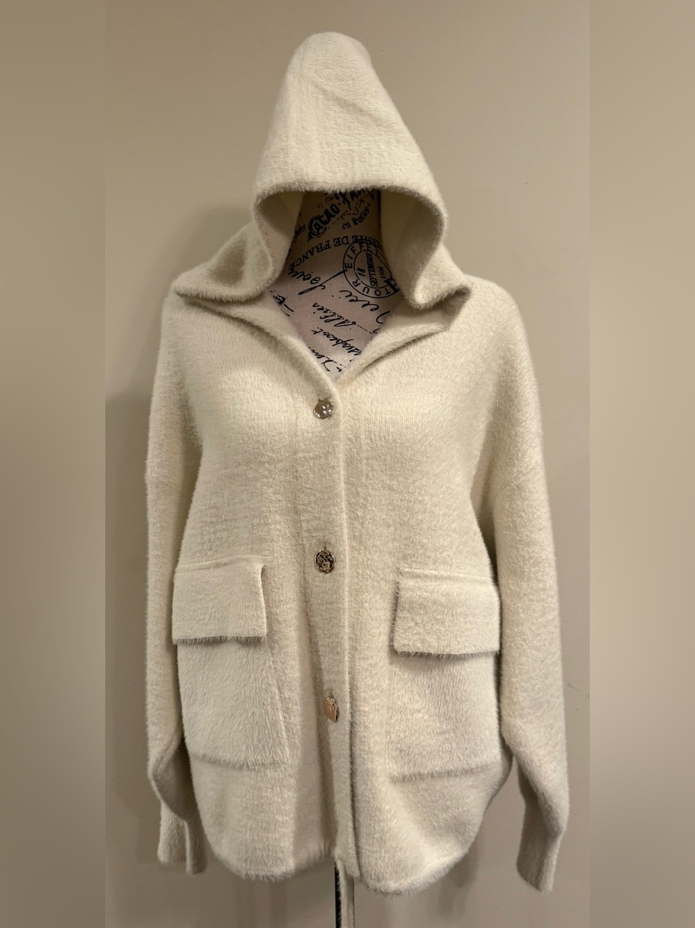 TRIBAL JEANS Cozy Hooded Cream Button-Front Women's Sweater